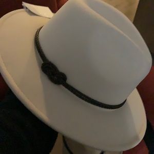 Cream Felt Fedora Hat with Brown accent